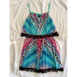 Bebe Multicolor Tie-Dye Mini Dress with Black Lace Trim size small